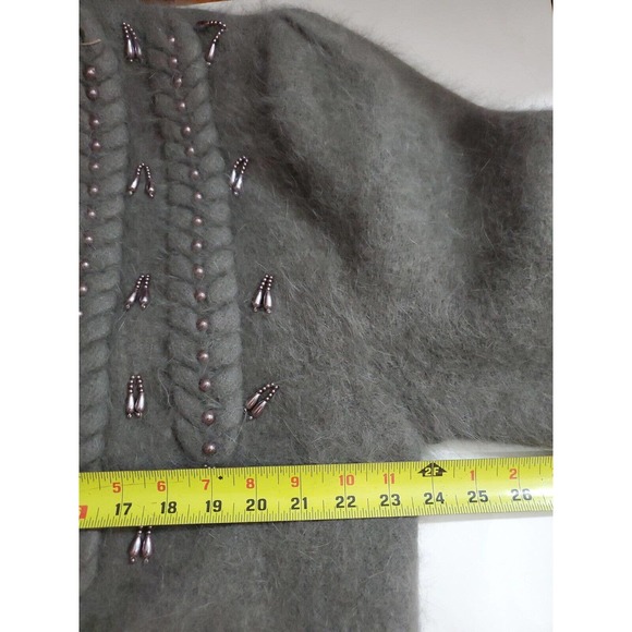 Connie A. Lee Angora Button Down Sweater Coat Jacket Gray Lavender Beading M/L - Picture 9 of 12